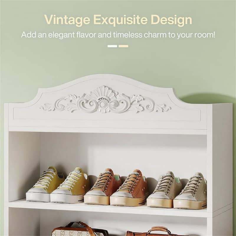 Tall 5-Tier Shoe Rack with Carved Detail