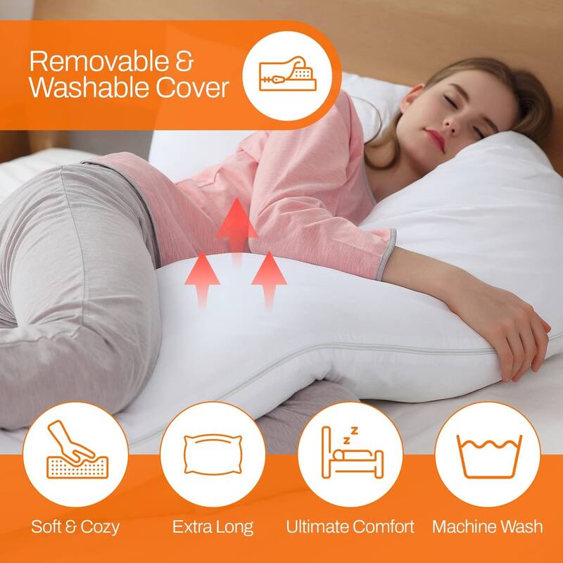 Cheer Collection Down Alternative 15" x 100" Extra Long Body Pillow with Zippered Cover - White