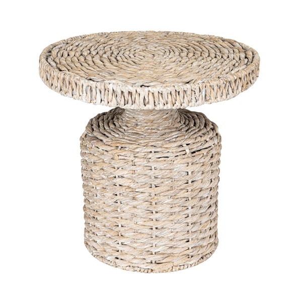 正規品 PERFORMAX Water Hyacinth Table Hand-Woven Water Hyacinth Side Table, Round, Boho, Light Tone - On