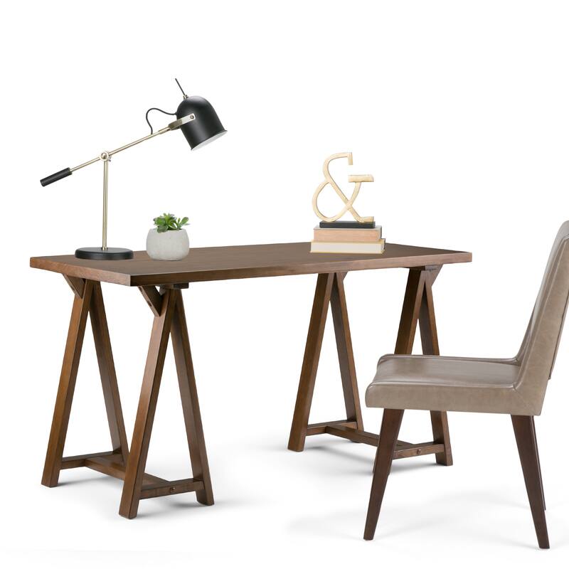 WYNDENHALL Hawkins SOLID WOOD Modern Industrial 56 inch Wide Writing Desk - Medium Saddle Brown