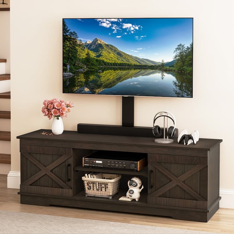 Moasis Farmhouse TV Stand Media Consolewith Adjustable Mount for TVs up to 70" - Dark Brown