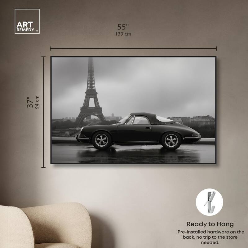 Classic Car and Eiffel Noir Canvas by Art Remedy