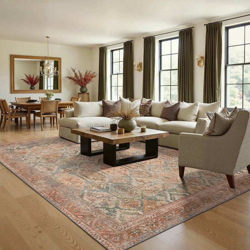 Area Rug - Low Pile, Non-Slip, Pet & Kid-Friendly, Stain-Resistant, High Traffic