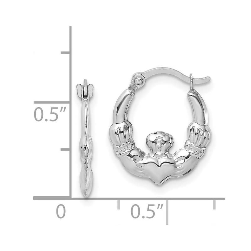 Curata 14k White Gold Irish Claddagh Celtic Trinity Knot Hoop Earrings - 13.65mm Wide