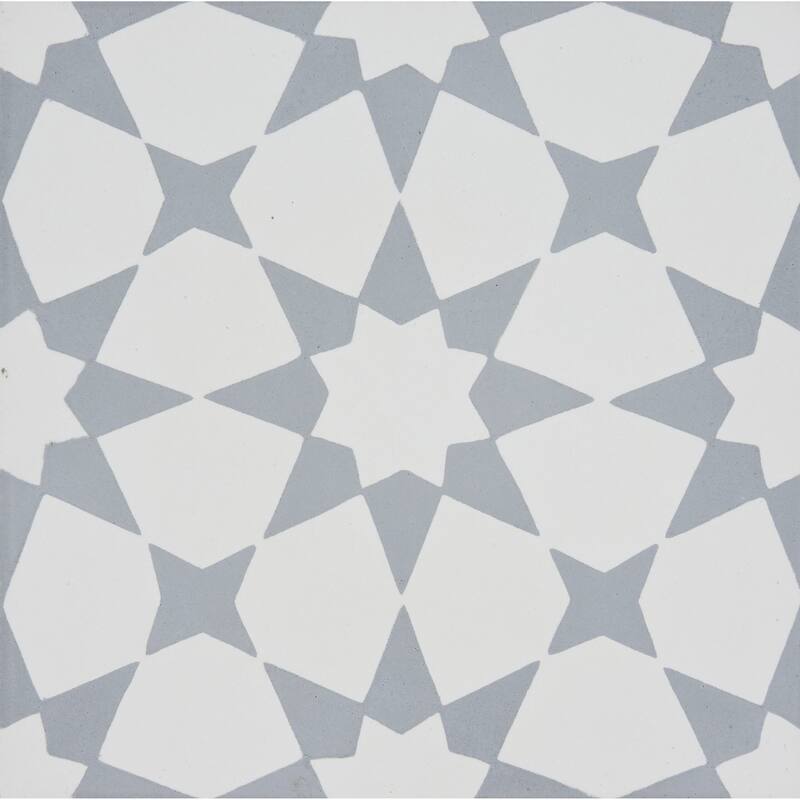 Medina Handmade Cement Tile, 8''x8'',White-Grey , Set of 12( Morocco)