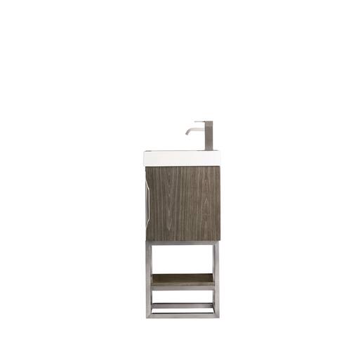James Martin Vanities Columbia 16" Single Vanity, Ash Gray with White Glossy Composite Stone Top