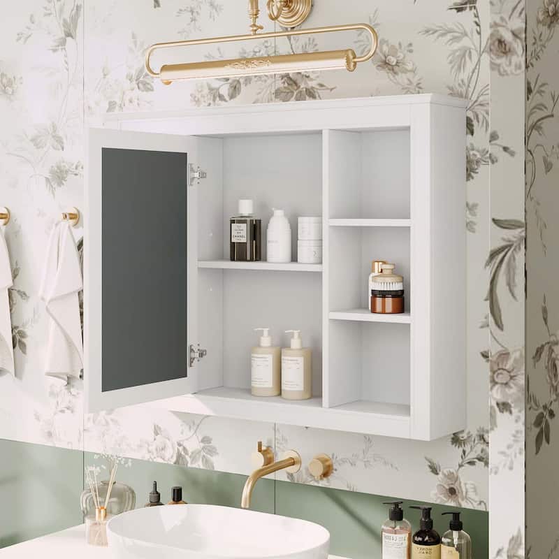 35'' x 27.5'' Wall-Mounted Medicine Cabinet with Mirror and 6 Open Shelves
