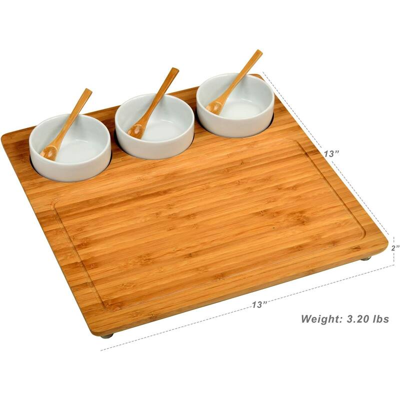 Picnic at Ascot Personalized Bamboo Cheese, Charcuterie Board with Ceramic Ramekins