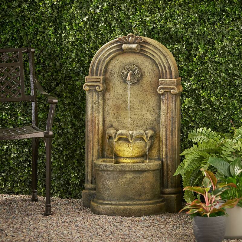 35.25" H Floor Fountain with LED Lights, Weather Resistant Outdoor Fountain - 35.25"H
