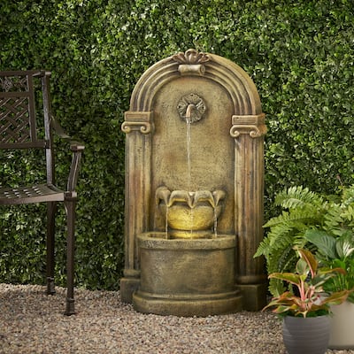 35.25" H Floor Fountain with LED Lights, Weather Resistant Outdoor Fountain - 35.25"H
