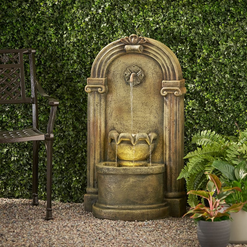 35.25" High Outdoor Weather Resistant Floor Fountain with LED Lights, Light Brown