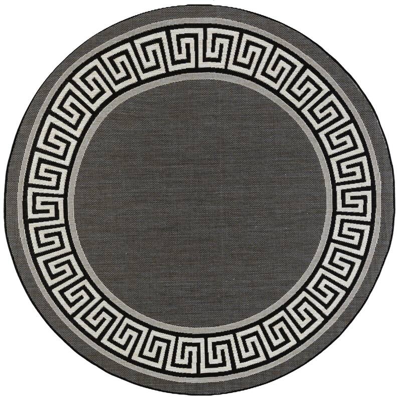 Exo Coastal Border Indoor/Outdoor Area Rug - 7'10'' Round - Black/Cream