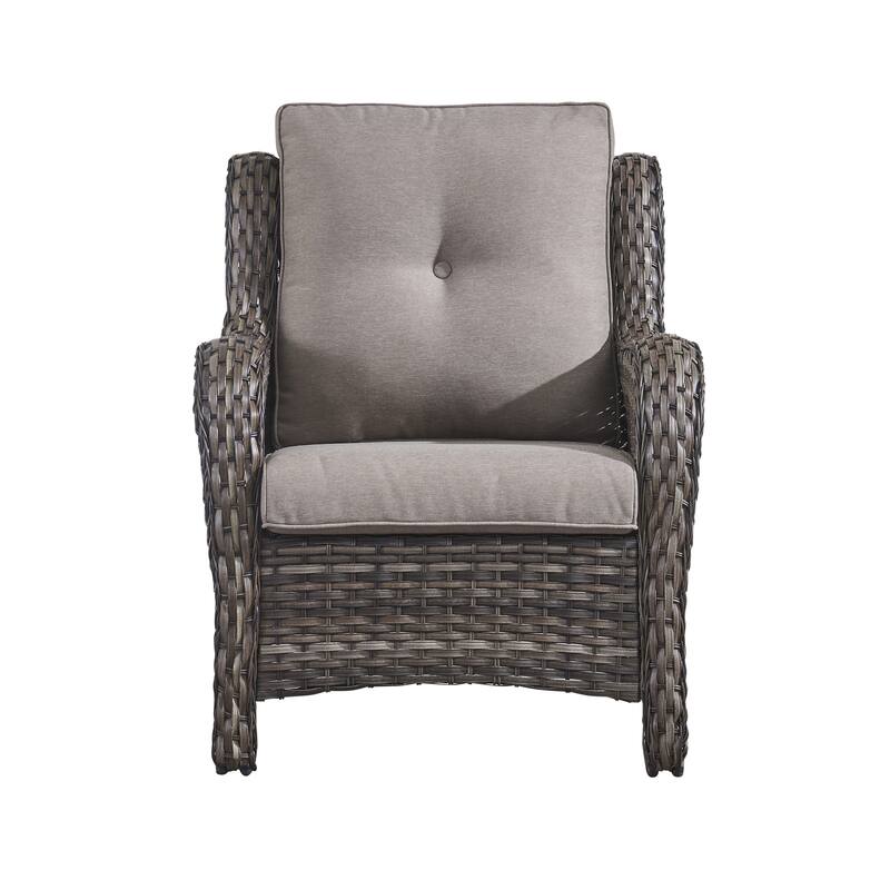 Outdoor Wicker High Back Club Chair with Cushions (Set of 2)