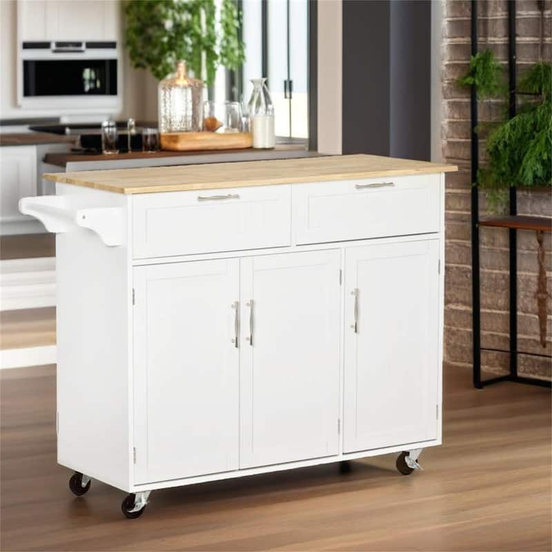 Mobile Kitchen Island with Storage - White