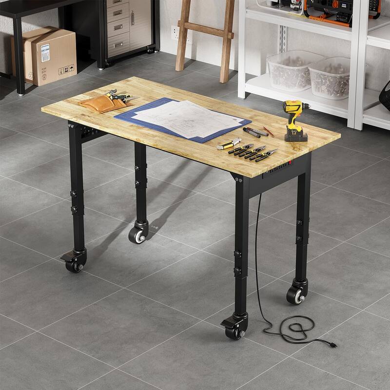 48inch 60inch Adjustable Heavy Duty Workbench with 4 AC Outlet and 2 USB Ports Power Outlets, 2200 LBS Load Capacity