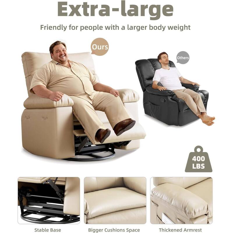 Oversized Wide Manual Recliner Sofa Chair with Foldable Armrests for Living Room Bedroom