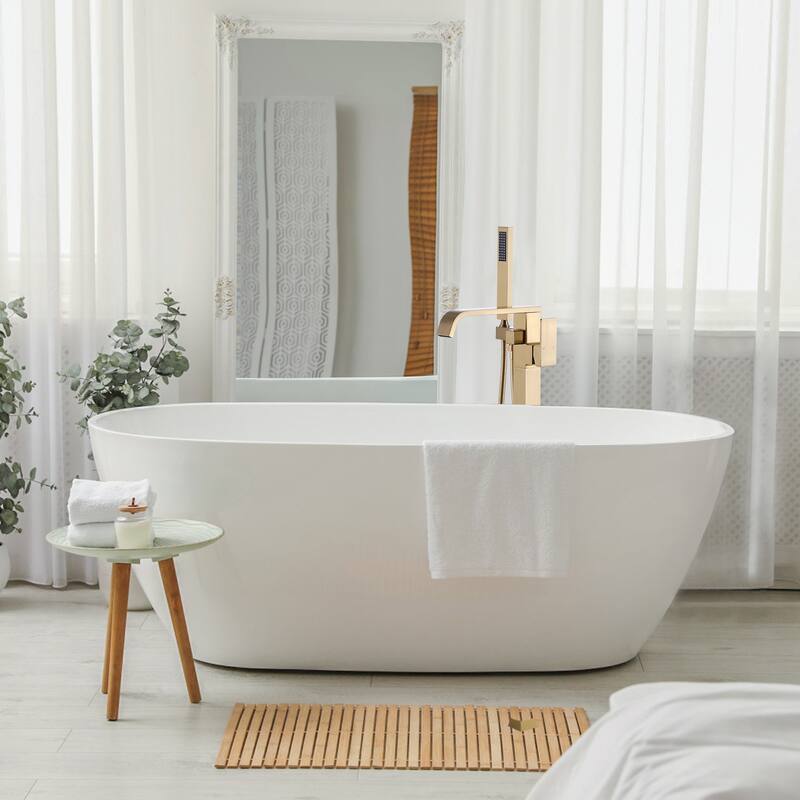 WOWOW Waterfall Single-Handle Freestanding Tub Faucet with Handshower