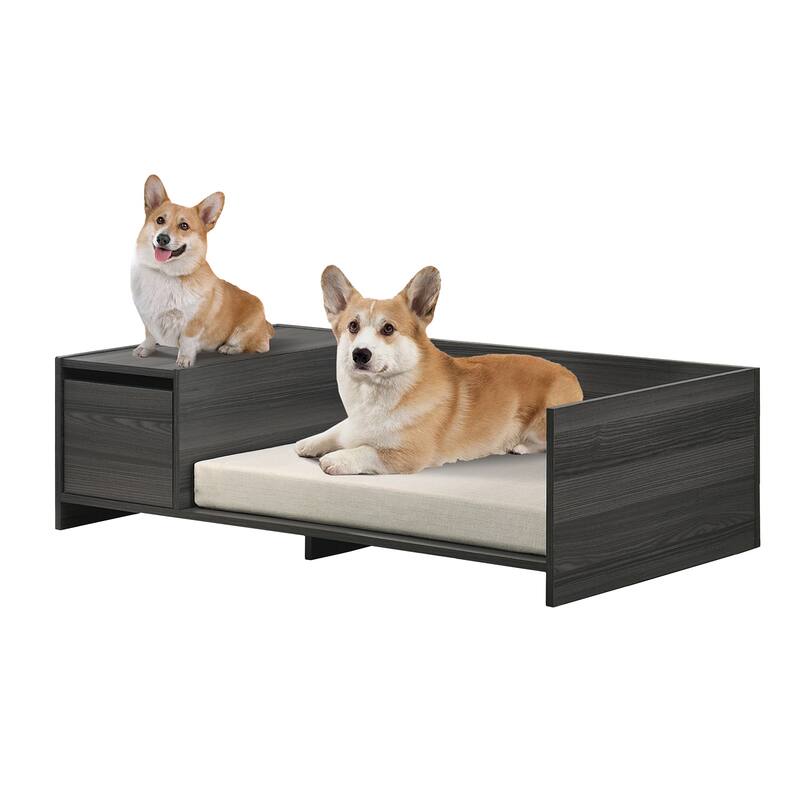 Modern Comfy Pet Bed with Side Storage Compartment in Ash Gray - Ash Gray