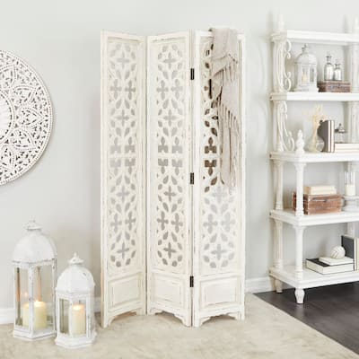 White Wood Country Cottage Room Divider Screen - 45 x 1 x 75