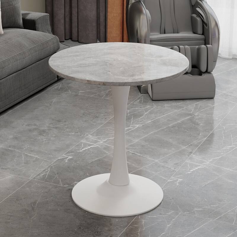 27.6" Mid-Century Modern Style Dining Table, Accommodates 2-4 People, Featuring A Round Light Gray Textured Marble Tabletop