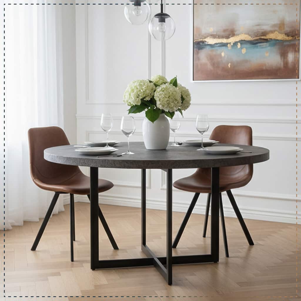 Markley Ergonomic Mid-back Leather Upholstered Foam Padded Dining Chair with Metal Legs and Floor-Protecting Caps (Set of 2)