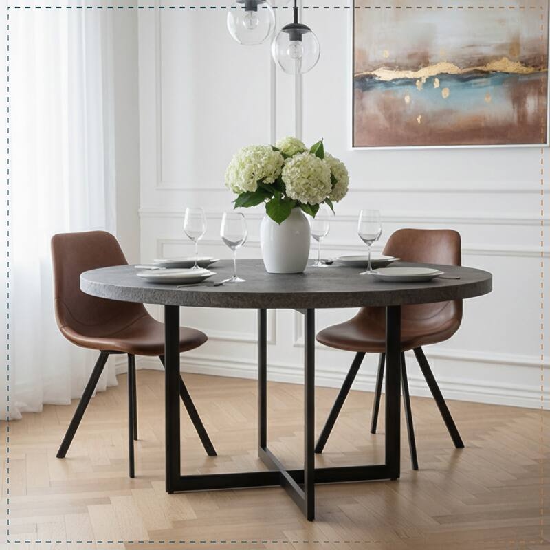 Markley Ergonomic Mid-back Leather Upholstered Foam Padded Dining Chair with Metal Legs and Floor-Protecting Caps (Set of 2)