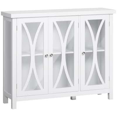 Sideboard, Buffet Cabinet with 3 Tempered Glass Doors, Arc Pattern and Adjustable Storage Shelf, Credenza
