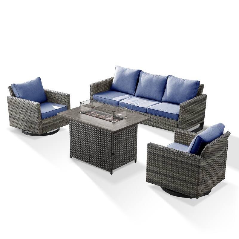 Outdoor Sofa 2 Glider Chairs and Fire Pit Table