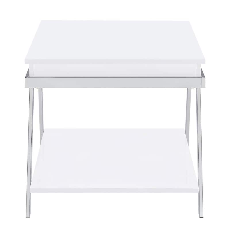 Matos White High Gloss and Chrome Rectangular End Table