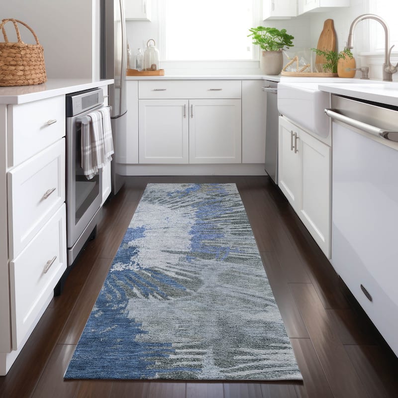 Machine Washable Indoor/ Outdoor Chantille Modern Burst Rug - Blue - 2'3" x 7'6"