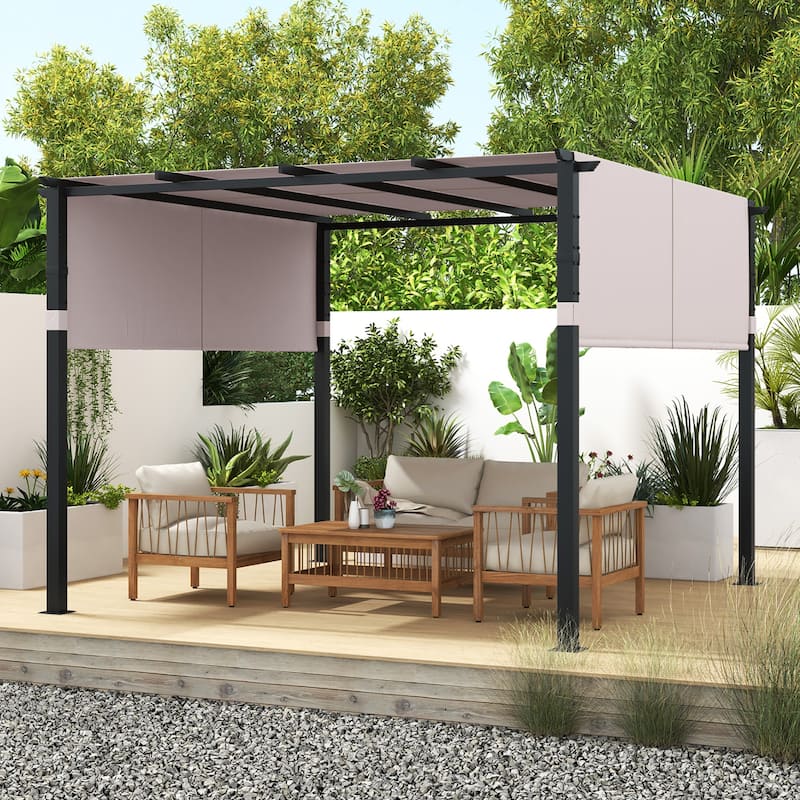 Gymax 10 x 10 ft Flat Top Pergola w/ Retractable Canopy Outdoor Grill