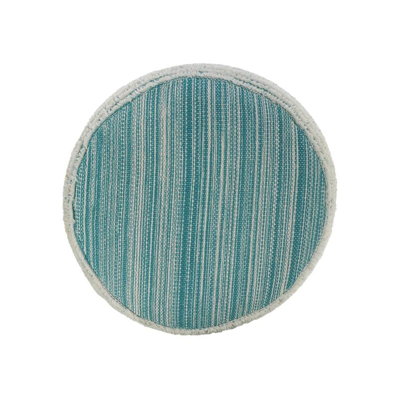 HomeRoots 18" Blue Fabric Cylinder Striped Pouf Ottoman
