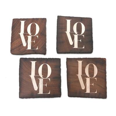 Novica Handmade Sip Of Love Wood Coasters (Set Of 4)