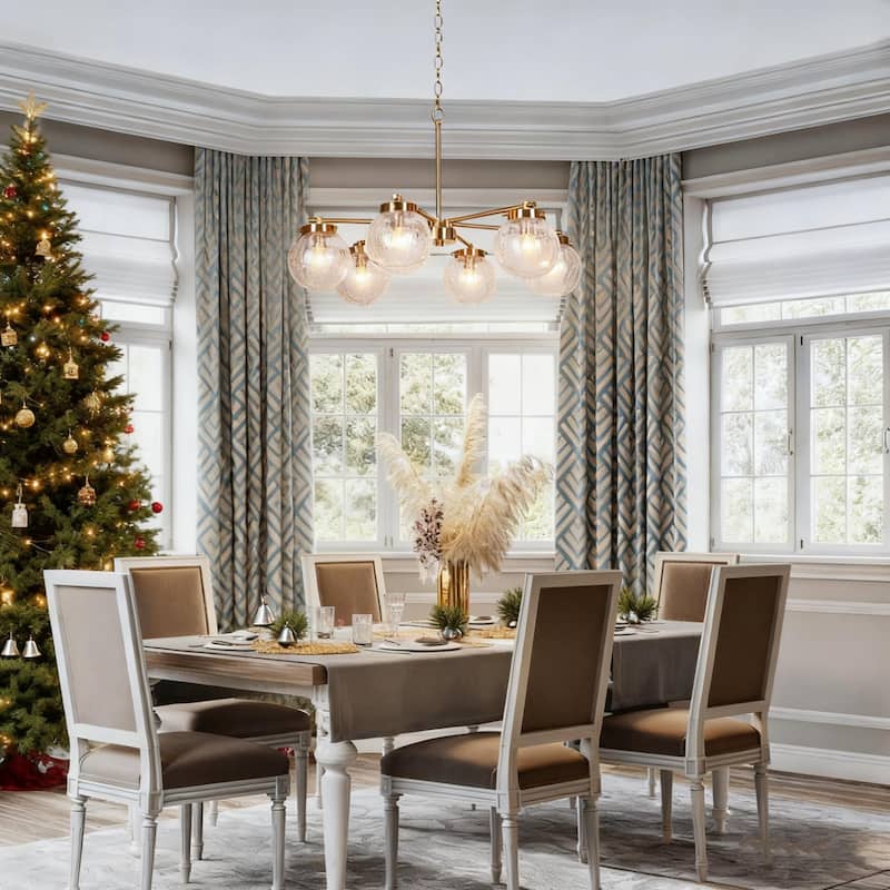 Bola Modern Gold 6-Light Globe Glass Wheel Chandelier for Dining Living Room - D 28" x H 18"