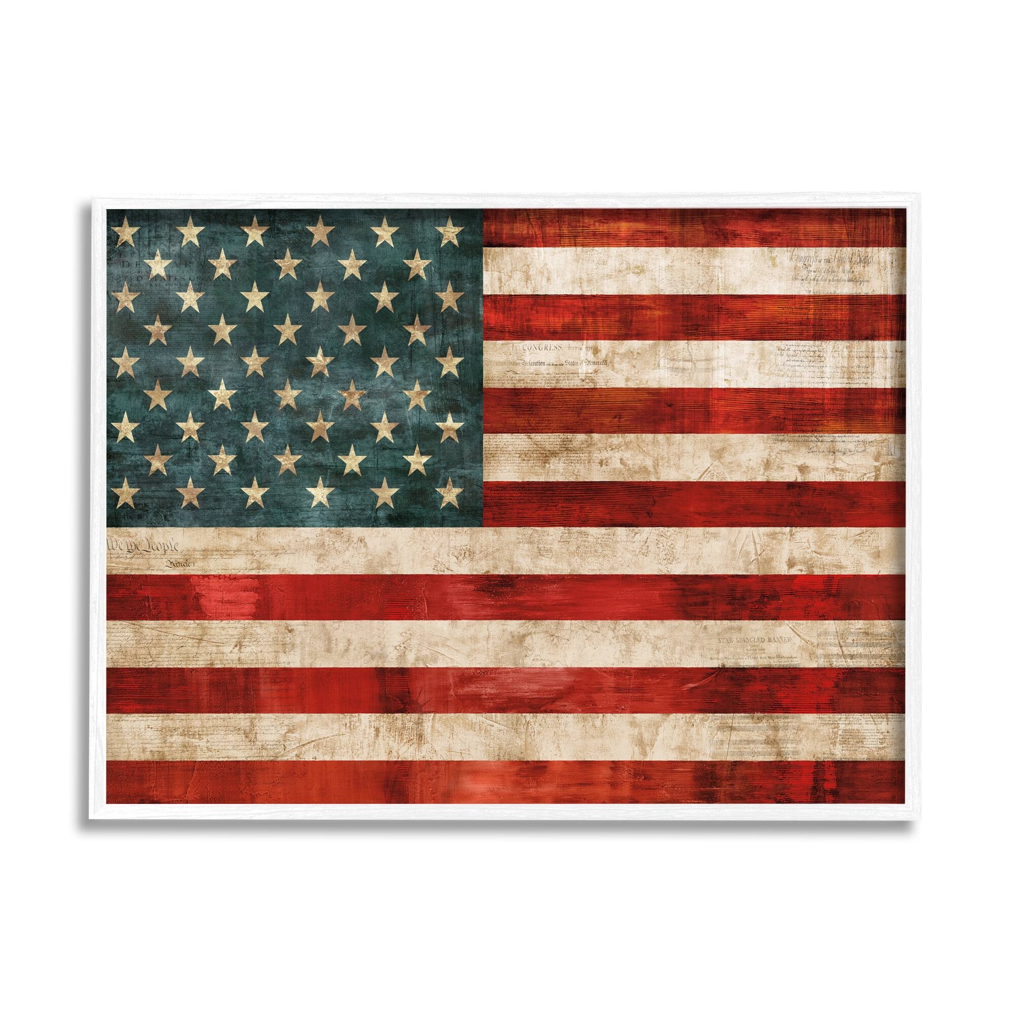 US American Flag Wood Textured Design Framed Wall Art Bed Bath