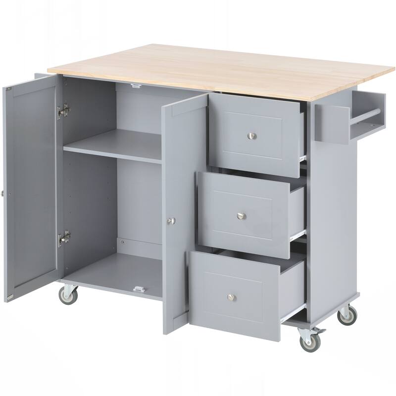 Rolling Mobile Kitchen Island with Drop Leaf - Solid Wood Top