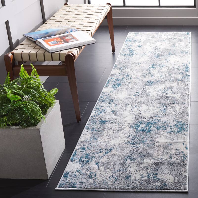 SAFAVIEH Lagoon Irmtraud Modern Abstract Polyester Area Rug - 2'2" x 8' Runner - Light Grey/Light Blue