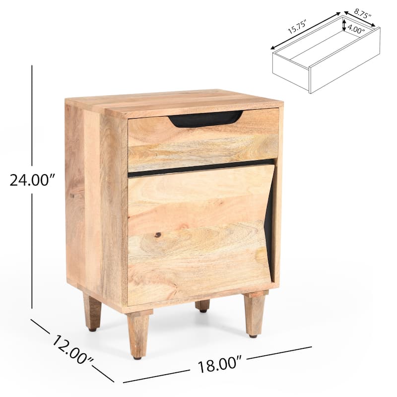 Roomfitters Solid Wood Nightstand, Modern Bedside Table Storage Cabinet with Drawer and Minimalist Cutout Handles, Natural