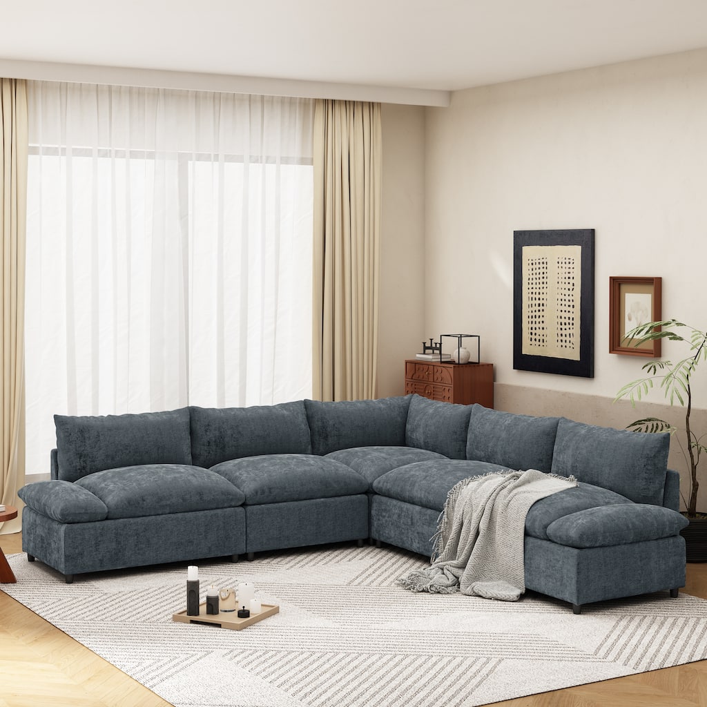 L-Shaped Modular Sectional Sofa, Comfy Upholstered 5 Seater Sofa, Corner Sofa with Hidden Storage Compartments