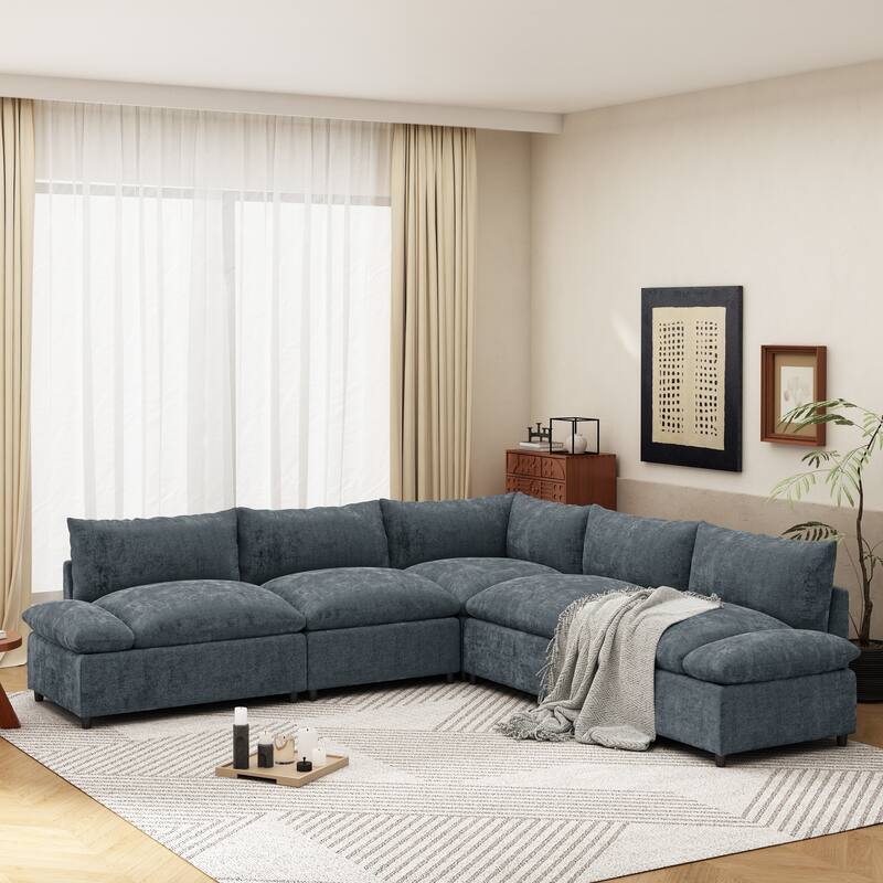 L-Shaped Modular Sectional Sofa, Comfy Upholstered 5 Seater Sofa, Corner Sofa with Hidden Storage Compartments - Dark Gray