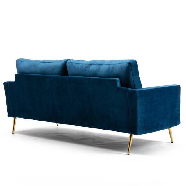 Modern Loveseat Square Arms Upholstered Velvet Sofa with Pillows