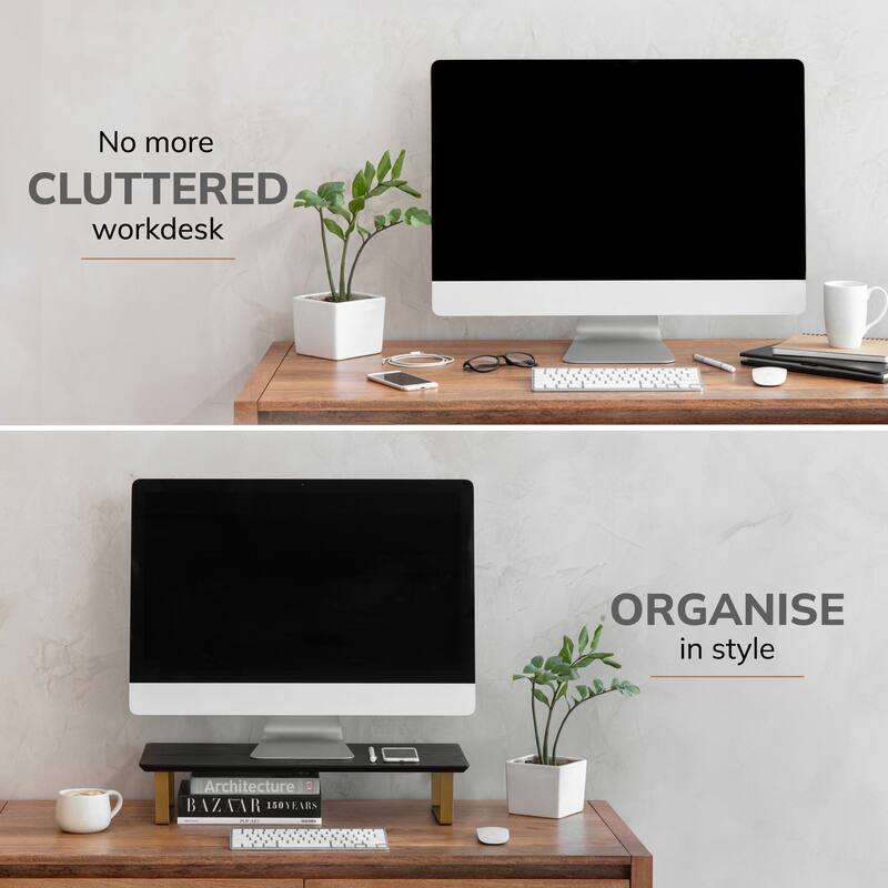 Jani Wood Monitor Stand Riser Desk - Ergonomic Design Stand, Desktop Organizer Table for Home, Office Workspace, Gaming Desk