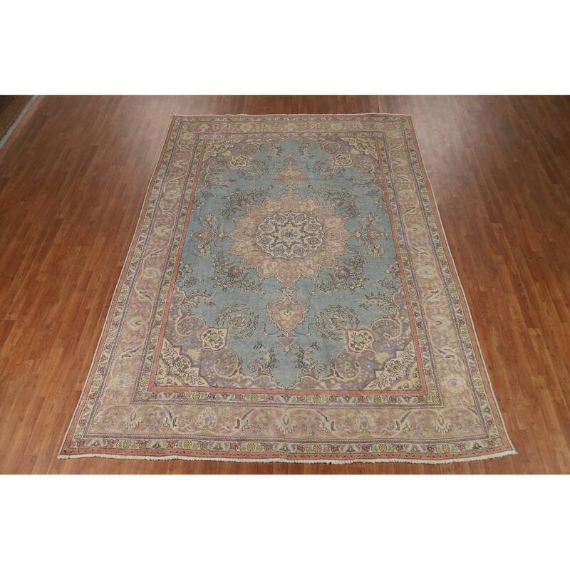 Light Blue Persian Area Rug Handmade Wool Carpet - 8'3"x 11'2"