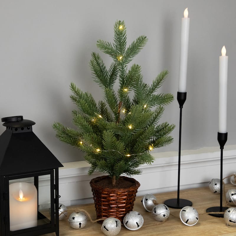 Pre-Lit Artificial Pine Christmas Tree with Basket Base - 20" - Warm White LED Lights