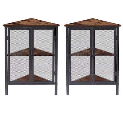 Set of 2 Industrial Triangle Corner Table with Dual Door and 3-tier Shelf Storage Cabinet