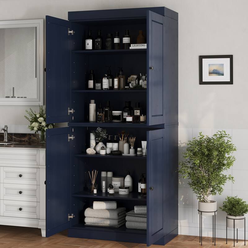 Palace Imports 100% Solid Wood Bathroom & Laundry Storage Cabinet, Raised Panel Doors, Adjustable Shelves, 32" Wide, 71.5" Tall