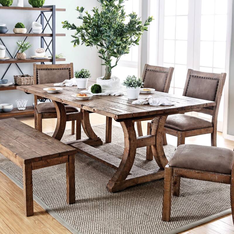 Furniture of America Sail Rustic Pine Solid Wood Dining Table