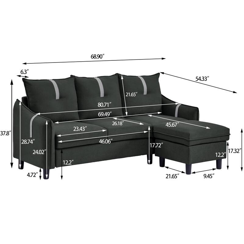 Sectional Sofa with Reversible Ottoman for Living Room