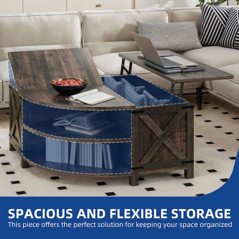 Moasis Farmhouse Lift Top Coffee Table with Hidden Storage and Shelves for Living Room