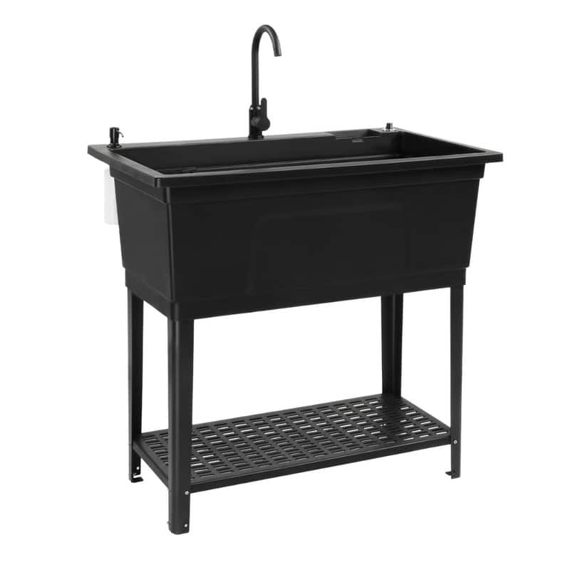 40 In.W Utility Sink Washing Room Sink Big Laundry Tub With Faucet - N/A - Black